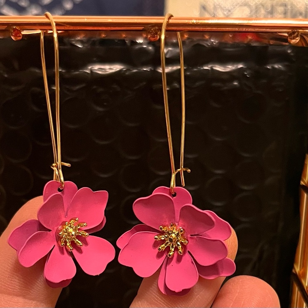 Pink Floral Drop Earrings